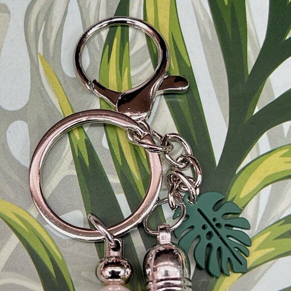 PLANT LADY Bag Charm Keychain Multi MONSTERA Pendant Suede Tassel Faux Pearls - Picture 12 of 17